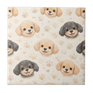 Cute Puppy Hearts Watercolor Pattern (3) Ceramic Tile