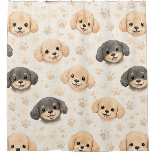 Cute Puppy Hearts Watercolor Pattern (3) Shower Curtain