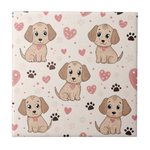 Cute Puppy Hearts Watercolor Pattern (4) Ceramic Tile
