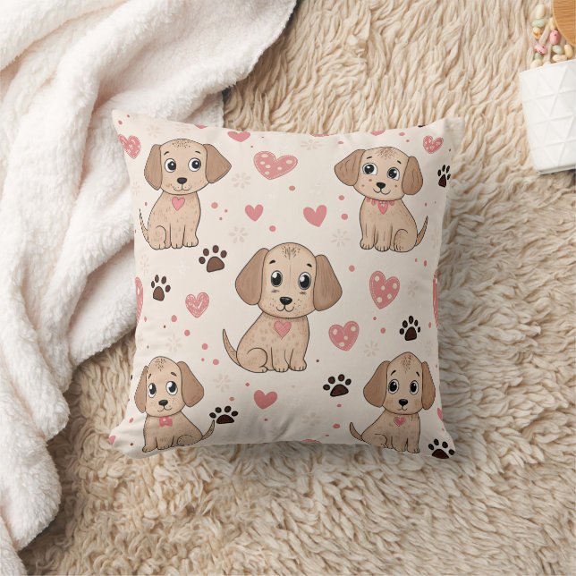 Cute Puppy Hearts Watercolor Pattern (4) Cushion (Blanket)