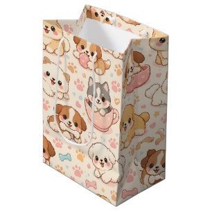 Cute Puppy Hearts Watercolor Pattern (5) Medium Gift Bag
