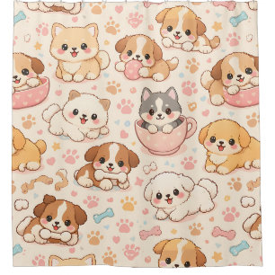 Cute Puppy Hearts Watercolor Pattern (5) Shower Curtain