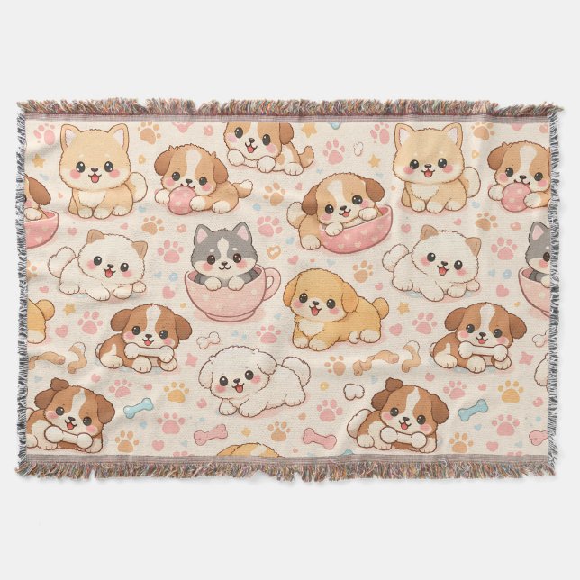 Cute Puppy Hearts Watercolor Pattern (5) Throw Blanket (Front)