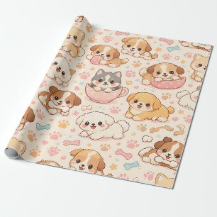 Cute Puppy Hearts Watercolor Pattern (5) Wrapping Paper
