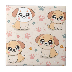 Cute Puppy Hearts Watercolor Pattern (6) Ceramic Tile