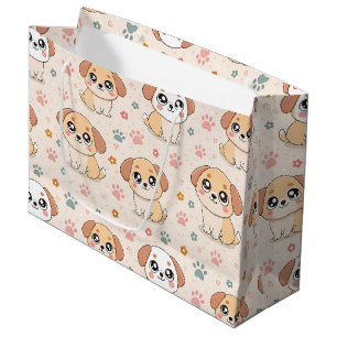 Cute Puppy Hearts Watercolor Pattern (6) Large Gift Bag