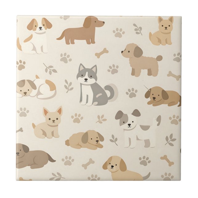Cute Puppy Hearts Watercolor Pattern (7) Ceramic Tile (Front)