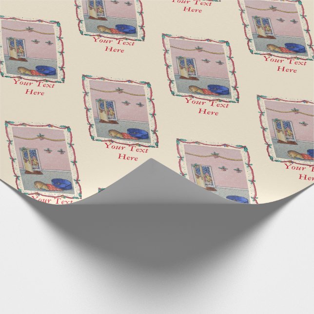 cute puppy hiding from Christmas carol singers art Wrapping Paper (Corner)