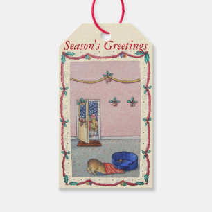cute puppy hiding from Christmas carol singers Gift Tags