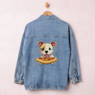 Cute Puppy Holding a Slice of Pizza Denim Jacket