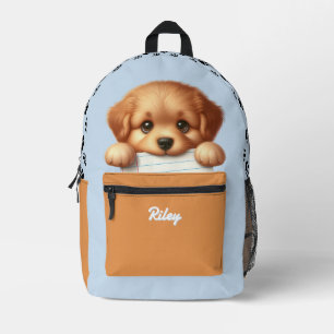 Cute Puppy Homework Eater Light Blue Brown Kids Printed Backpack