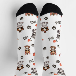 Cute Puppy I Love Dogs Pattern Crew Socks