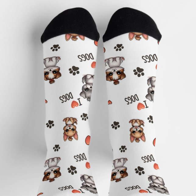 Cute Puppy I Love Dogs Pattern Crew Socks (Top)