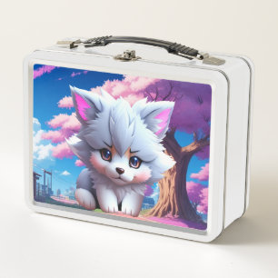 Cute puppy image in anime style metal lunch box
