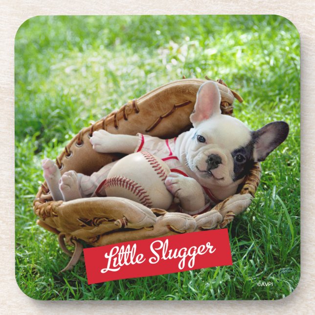 Cute Puppy in a Baseball Mitt Coaster (Front)