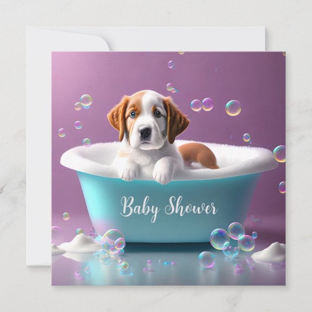 Cute puppy in a bathtub with soap bubbles  invitation (Front)