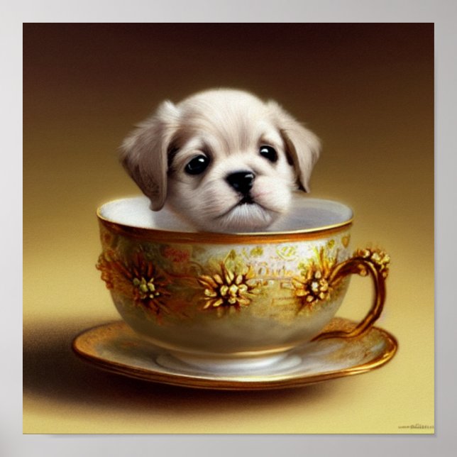 Cute Puppy in a Teacup Poster (Front)
