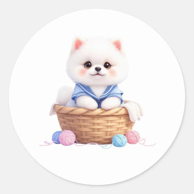 Cute Puppy in Basket Sticker (Front)