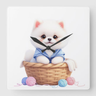 Cute Puppy in Basket Wall Clock
