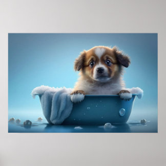 Cute Puppy in Bath Tub Poster