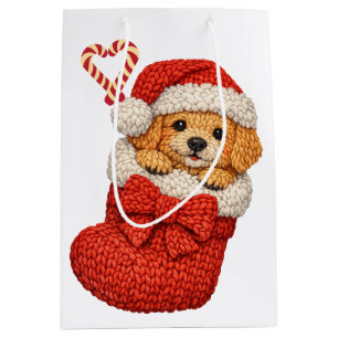 Cute Puppy in Christmas Stocking Medium Gift Bag