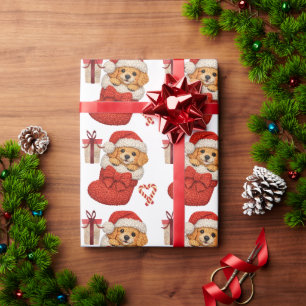Cute Puppy in Christmas Stocking Wrapping Paper