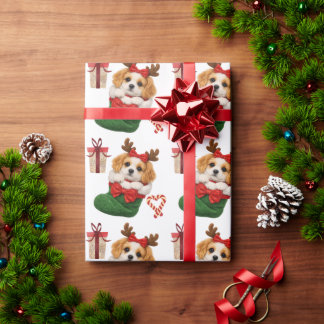 Cute Puppy in Christmas Stocking Wrapping Paper
