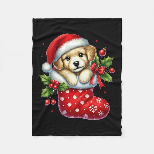 Cute Puppy In Christmas Stockings For Animals Love Fleece Blanket (Front)