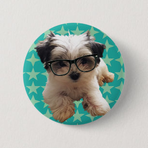 Cute Puppy in Hipster Glasses 6 Cm Round Badge