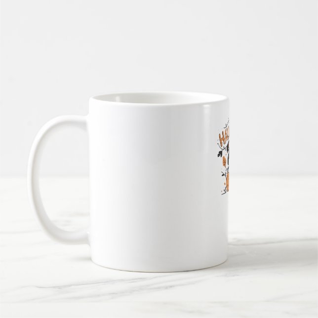 Cute Puppy in Pumpkin – Halloween Dog Illustration Coffee Mug (Left)