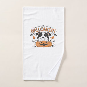 Cute Puppy in Pumpkin � Halloween Dog Illustration Hand Towel