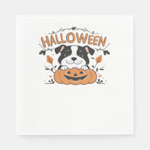 Cute Puppy in Pumpkin – Halloween Dog Illustration Napkin