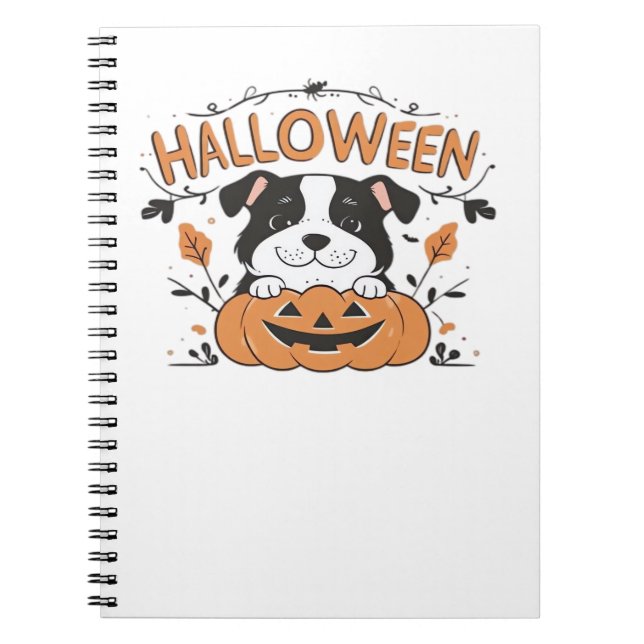 Cute Puppy in Pumpkin � Halloween Dog Illustration Notebook (Front)
