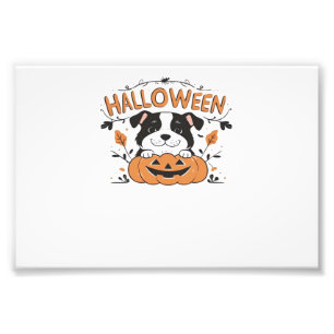 Cute Puppy in Pumpkin � Halloween Dog Illustration Photo Print