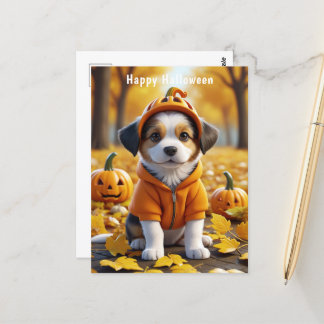 Cute Puppy in Pumpkin Halloween Dog Lovers  Postcard