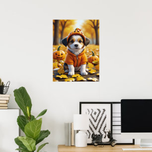 Cute Puppy in Pumpkin Halloween Dog Lovers Poster