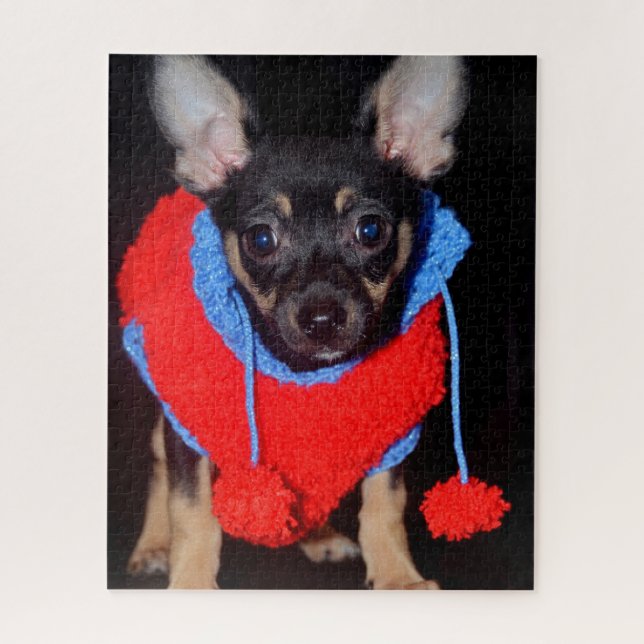 Cute Puppy in Red Wool Sweater Jigsaw Puzzle (Vertical)