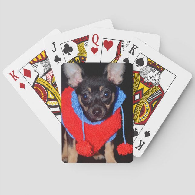 Cute Puppy in Red Wool Sweater Playing Cards (Back)