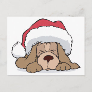 cute puppy in santa hat holiday postcard