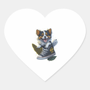 Cute Puppy In Sneaker Heart Sticker