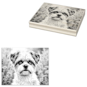 Cute puppy in the flowers rubber stamp