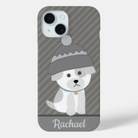 Cute Puppy in Wool Hat Personalised Grey Striped