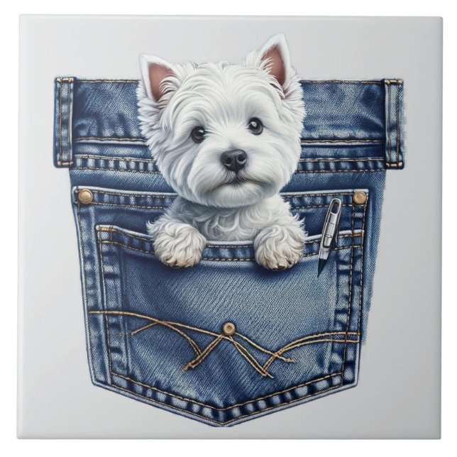 Cute puppy inside a pocket ceramic tile (Front)