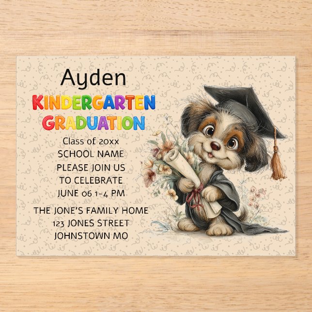 Cute Puppy Kindergarten Graduation  Acrylic Invitations (Front)