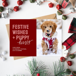 Cute Puppy Kisses Christmas Holiday Card