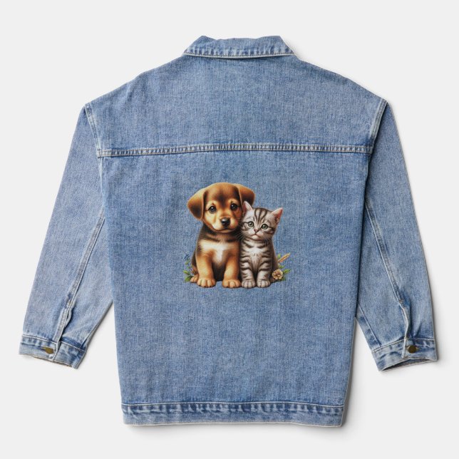 Cute puppy/kitten  denim jacket (Back)