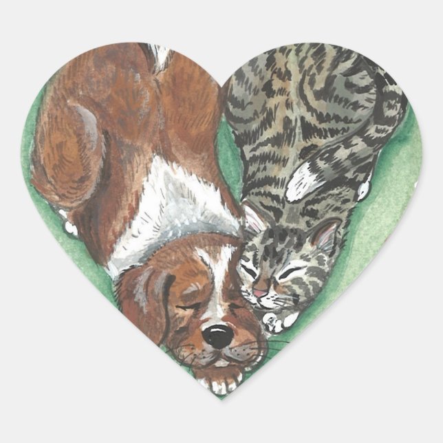 Cute Puppy Kitten Dog Cat Art Heart Design Heart Sticker (Front)