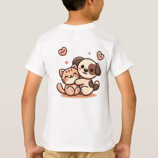Cute Puppy & Kitten Hug - Adorable Kawaii Design T-Shirt