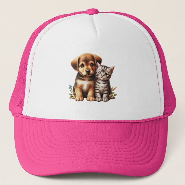 Cute puppy/kitten  trucker hat (Front)