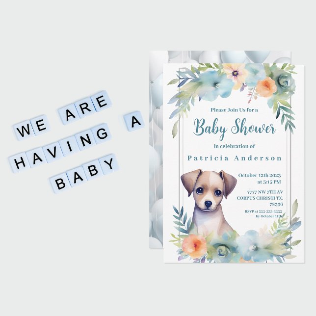 Cute Puppy Light Brown Boy Baby Shower Invitation (Baby SHower Invitation )